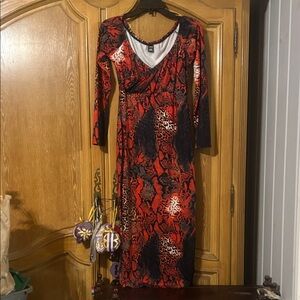 SHEIN Red and Black Long Sleeve Dress